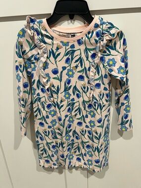 Tea Collection Pink Floral Ruffle Long Sleeve Dress